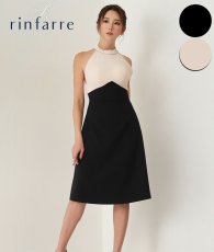 画像1: [韓国製][rinfarre]ハイネック・ホルターネック・バイカラー・ラインビジュー・Aライン・ミディアムドレス・ワンピース[MIRIN着用]《送料＆代引き手数料無料》 (1)