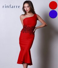 画像1: [セール品のため返品不可＆再入荷なしの現品限り][韓国製][rinfarre]シンプル・ウエストレース・ワンショルダー・マーメイドライン・オフショルダー・タイト・ミディアムドレス・ワンピース[山崎みどり・奈月セナ着用][送料無料]myrd (1)