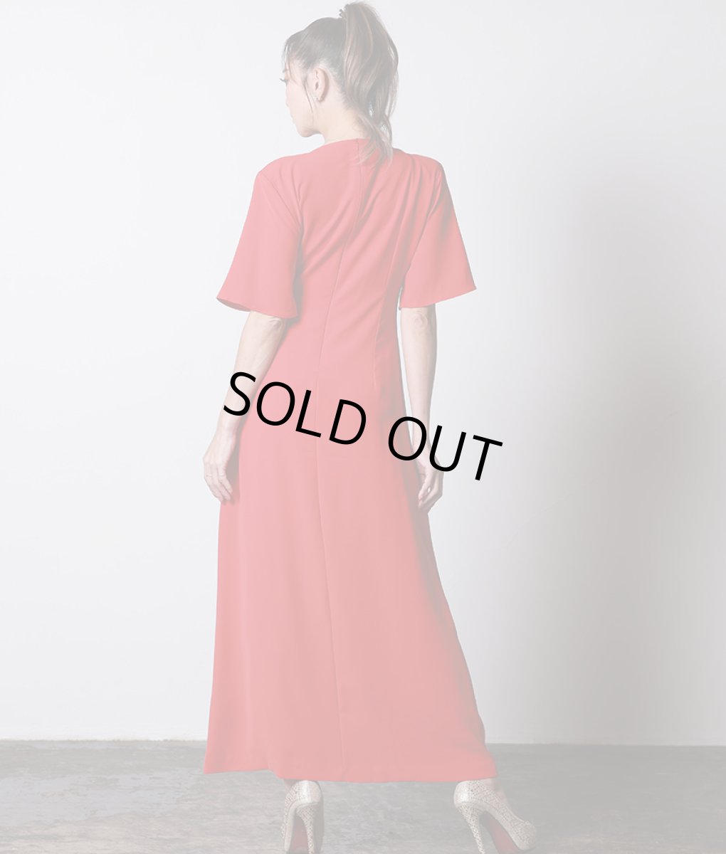 画像3: [韓国製][rinfarre]レッド 半袖 無地 シンプル ボートネック ベルト ロングドレス ラップ ワンピース[山崎みどり着用]《送料＆代引き手数料無料》myrd (3)