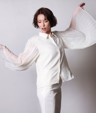 画像3: [韓国製][rinfarre]長袖・プリーツ袖・シフォン・襟つき・シンプル・ブラウス・トップス[奈月セナ・山崎みどり着用][送料無料]mybk (3)