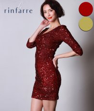 画像1: [韓国製][rinfarre]五分袖・七分袖・ゴールド・レッド・スパンコール・Vネック・パーティードレス・タイト・膝丈・ミニドレス・ワンピース[山崎みどり・奈月セナ着用][送料無料]mygl (1)