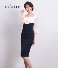 画像2: [韓国製][rinfarre]バイカラー・肩リボン・シフォンスリーブ・サテン・七分袖・スクエアネック タイト・ミディアムドレス・ワンピース[奈月セナ・山崎みどり着用][送料無料]mybkrd (2)