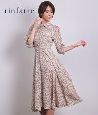 画像1: [rinfarre]レオパード柄・五分半袖・パフスリーブ・Aライン・ベージュ・ミディアム・ひざ下・ワンピース・ドレス[奈月セナ着用着用][送料無料] (1)