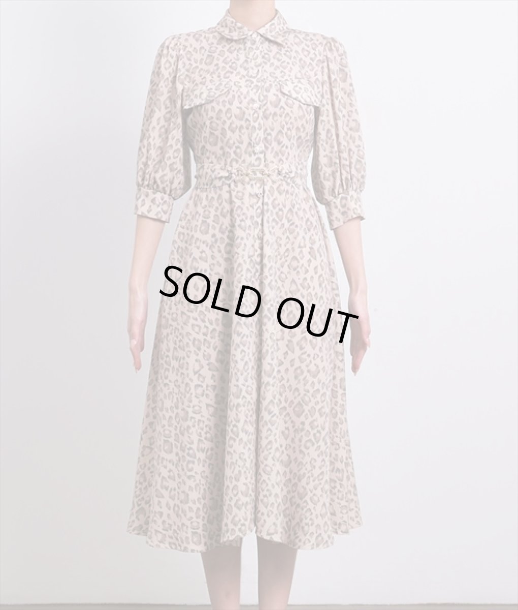 画像6: [rinfarre]レオパード柄・五分半袖・パフスリーブ・Aライン・ベージュ・ミディアム・ひざ下・ワンピース・ドレス[奈月セナ着用着用][送料無料] (6)