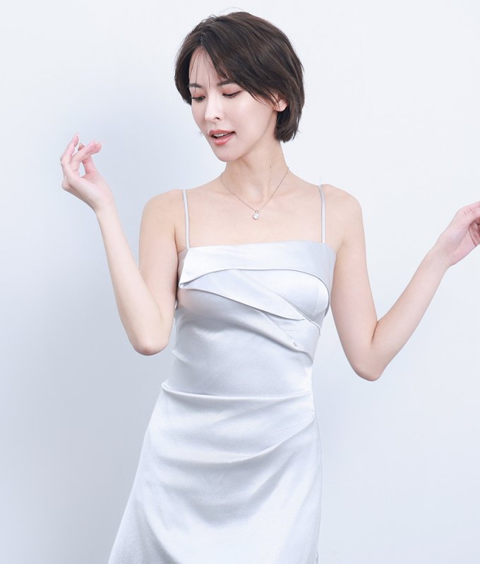 韓国製]キャミソール・サテンスリップ・アシンメトリー・セクシー