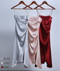 画像7: [韓国製]キャミソール・サテンスリップ・アシンメトリー・セクシー・ミディアムドレス・Aライン・ワンピース[奈月セナ着用][送料無料] (7)