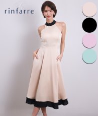 画像1: [韓国製][rinfarre]バイカラー・ホルターネック・シンプル・Aライン・ヘムデザイン・ノースリーブ・ロングドレス・ワンピース[菜月セナ着用]《送料＆代引き手数料無料》 (1)