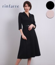 画像1: [韓国製][rinfarre]Aライン・七分袖・ベルト付き・開襟・プリーツ・シンプル・ミディアム・ひざ下・ワンピース・ドレス[奈月セナ・山崎みどり着用]《送料＆代引き手数料無料》mypju (1)