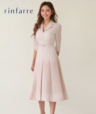 画像2: [韓国製][rinfarre]Aライン・七分袖・ベルト付き・開襟・プリーツ・シンプル・ミディアム・ひざ下・ワンピース・ドレス[奈月セナ・山崎みどり着用]《送料＆代引き手数料無料》mypju (2)