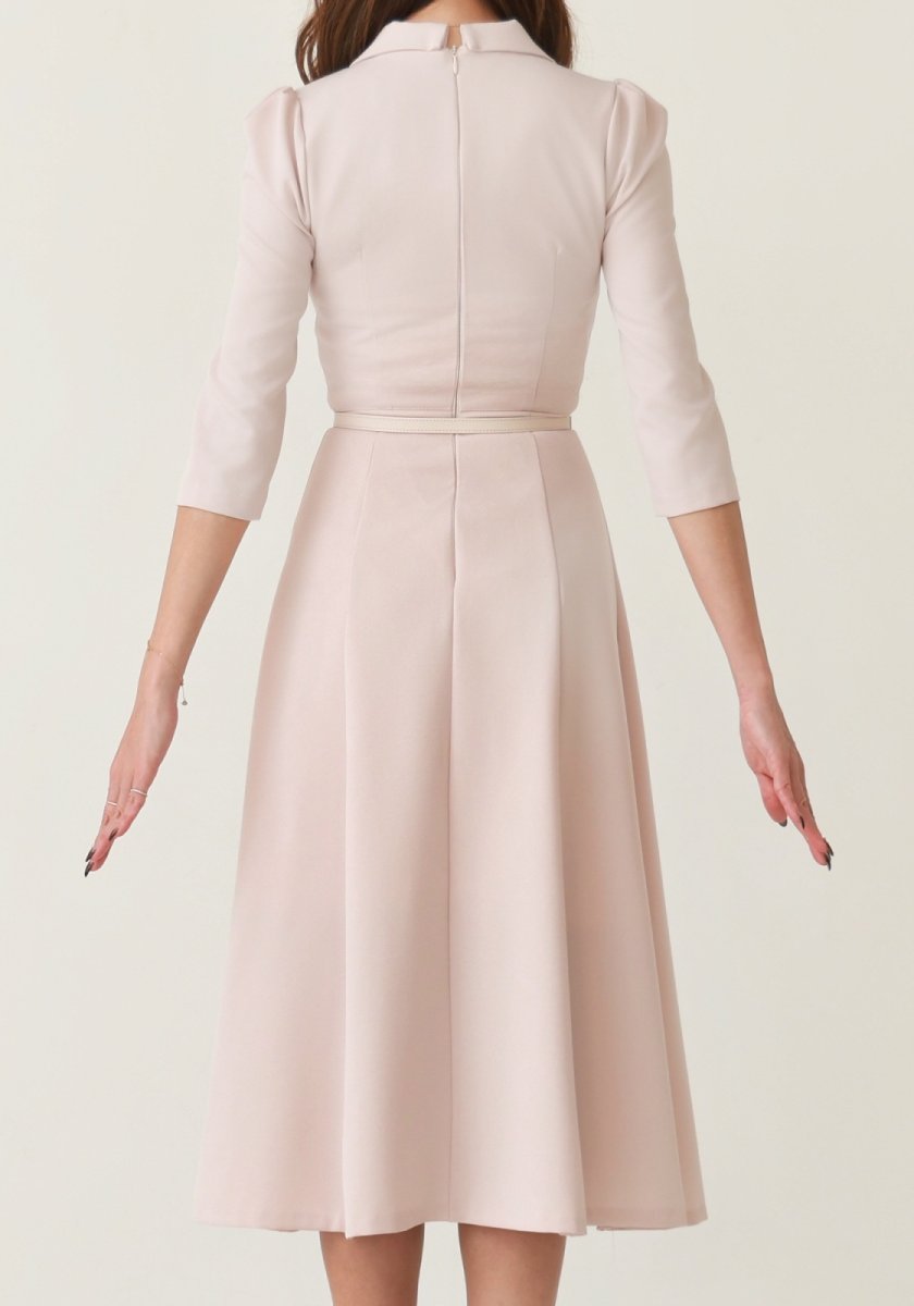 画像11: [韓国製][rinfarre]Aライン・七分袖・ベルト付き・開襟・プリーツ・シンプル・ミディアム・ひざ下・ワンピース・ドレス[奈月セナ・山崎みどり着用]《送料＆代引き手数料無料》mypju (11)