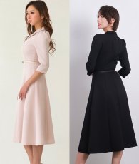 画像5: [韓国製][rinfarre]Aライン・七分袖・ベルト付き・開襟・プリーツ・シンプル・ミディアム・ひざ下・ワンピース・ドレス[奈月セナ・山崎みどり着用]《送料＆代引き手数料無料》mypju (5)
