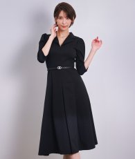 画像6: [韓国製][rinfarre]Aライン・七分袖・ベルト付き・開襟・プリーツ・シンプル・ミディアム・ひざ下・ワンピース・ドレス[奈月セナ・山崎みどり着用]《送料＆代引き手数料無料》mypju (6)