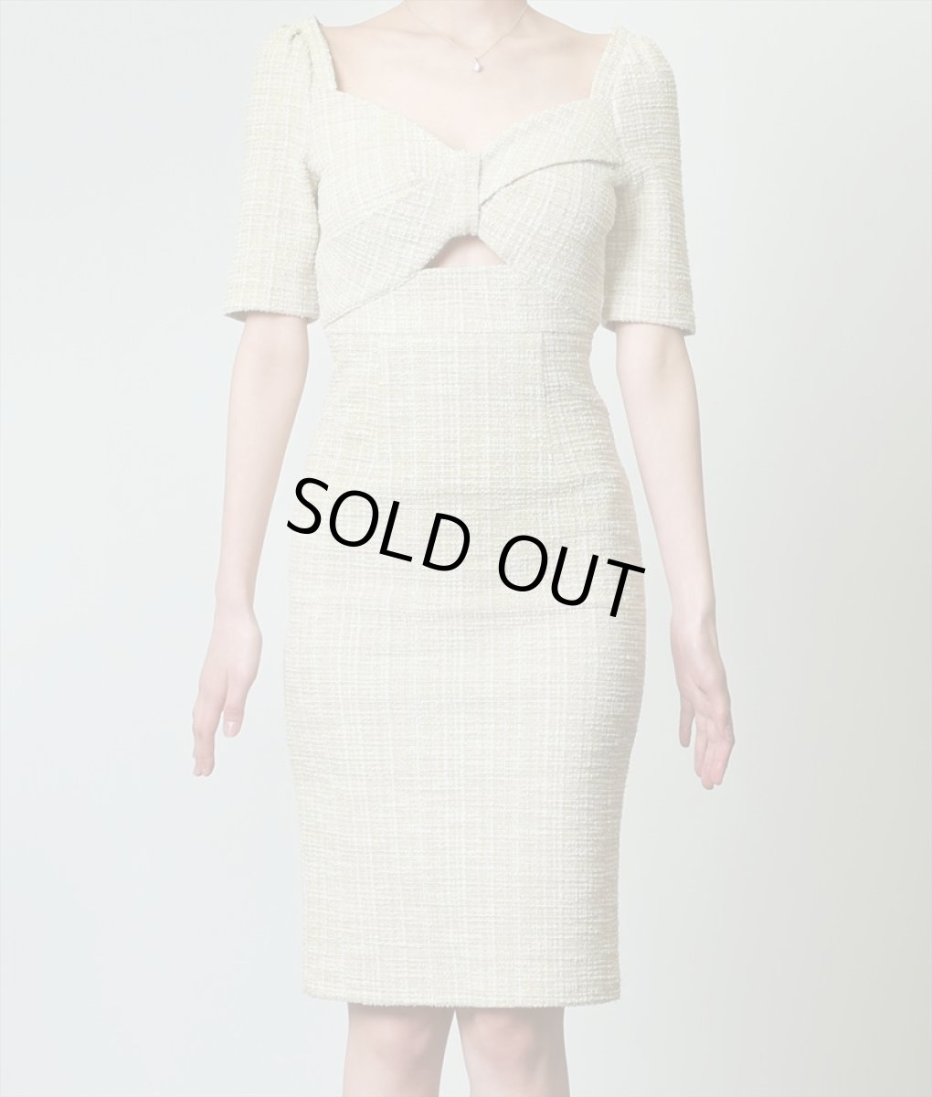 画像6: [SALE品のため返品不可＆再入荷なしの現品限り][韓国製][rinfarre]グリーン・ライトツイード・胸元リボン・五分袖・タイト・ミディアムドレス・ワンピース[奈月セナ着用] (6)