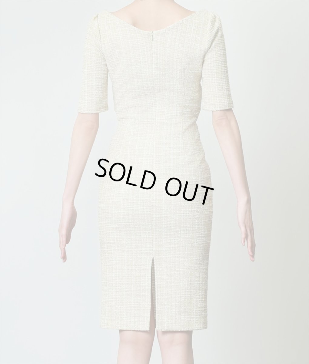 画像8: [SALE品のため返品不可＆再入荷なしの現品限り][韓国製][rinfarre]グリーン・ライトツイード・胸元リボン・五分袖・タイト・ミディアムドレス・ワンピース[奈月セナ着用] (8)