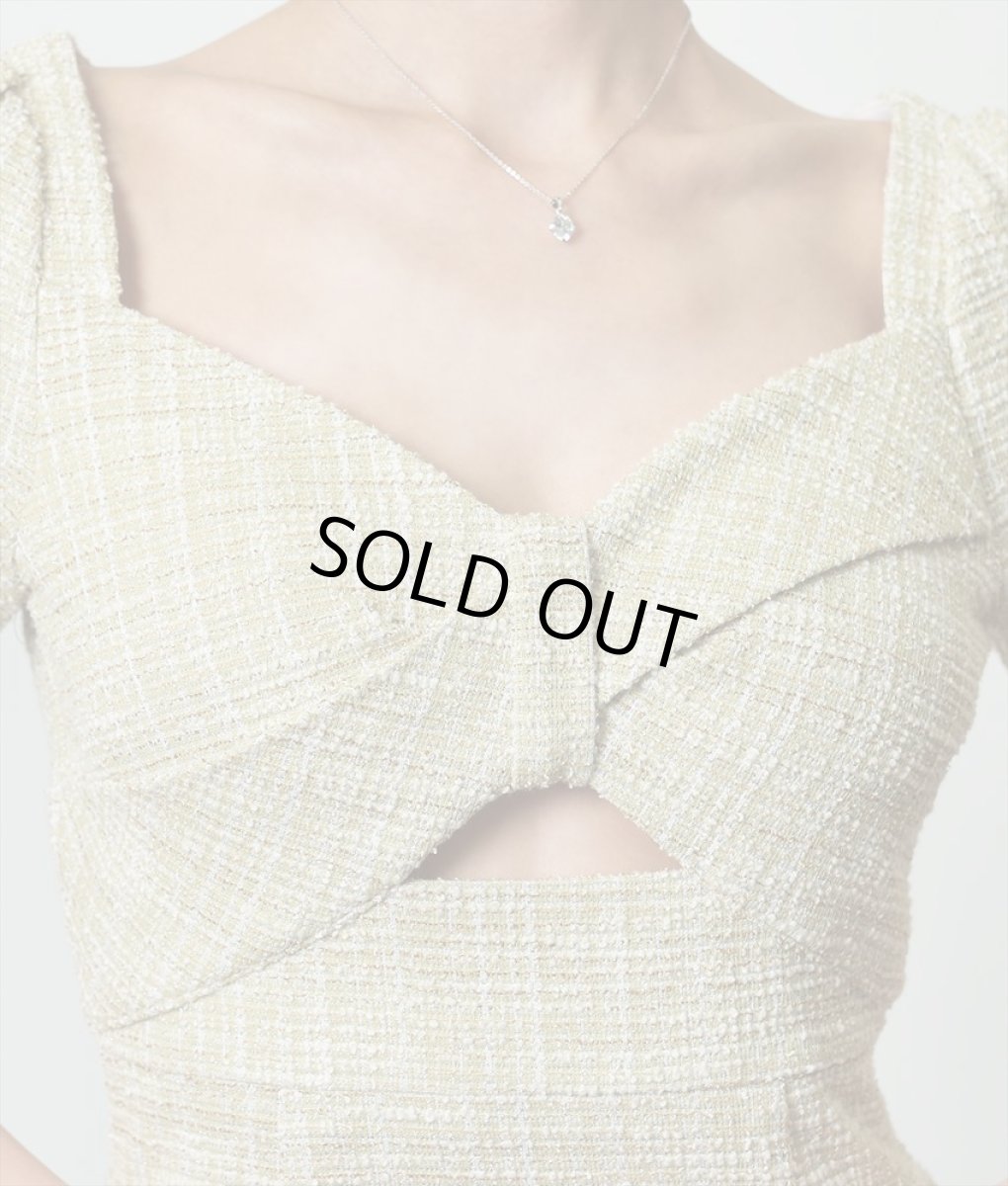 画像9: [SALE品のため返品不可＆再入荷なしの現品限り][韓国製][rinfarre]グリーン・ライトツイード・胸元リボン・五分袖・タイト・ミディアムドレス・ワンピース[奈月セナ着用] (9)