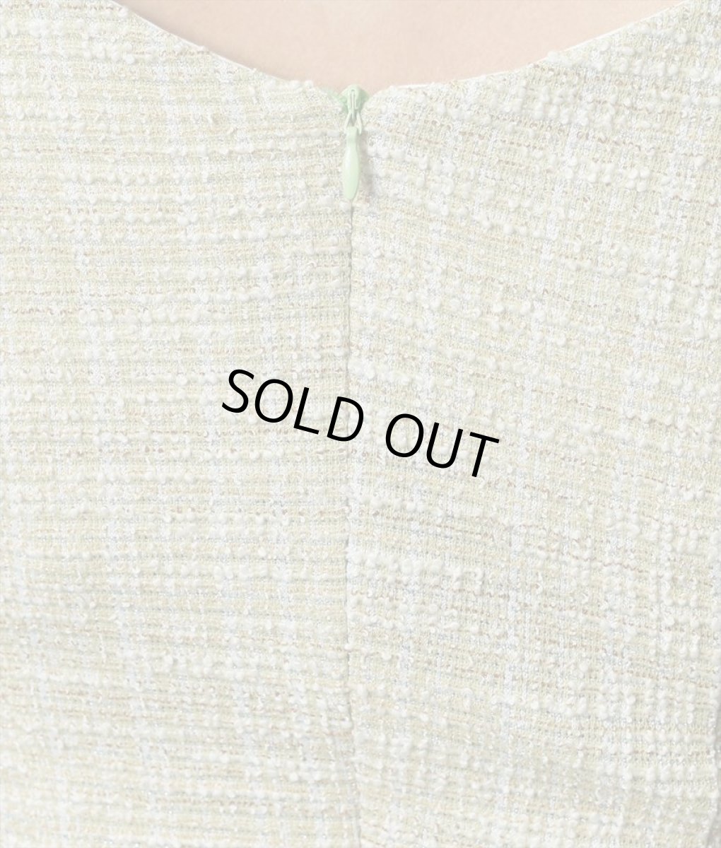 画像10: [SALE品のため返品不可＆再入荷なしの現品限り][韓国製][rinfarre]グリーン・ライトツイード・胸元リボン・五分袖・タイト・ミディアムドレス・ワンピース[奈月セナ着用] (10)