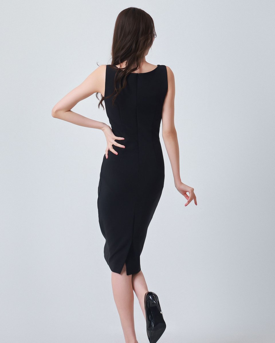 画像4: [韓国製][rinfarre]ノースリーブ・  フリル・ キュート・タイト・ ミディアムドレス・ ワンピース[黒木麗奈着用][送料無料] (4)