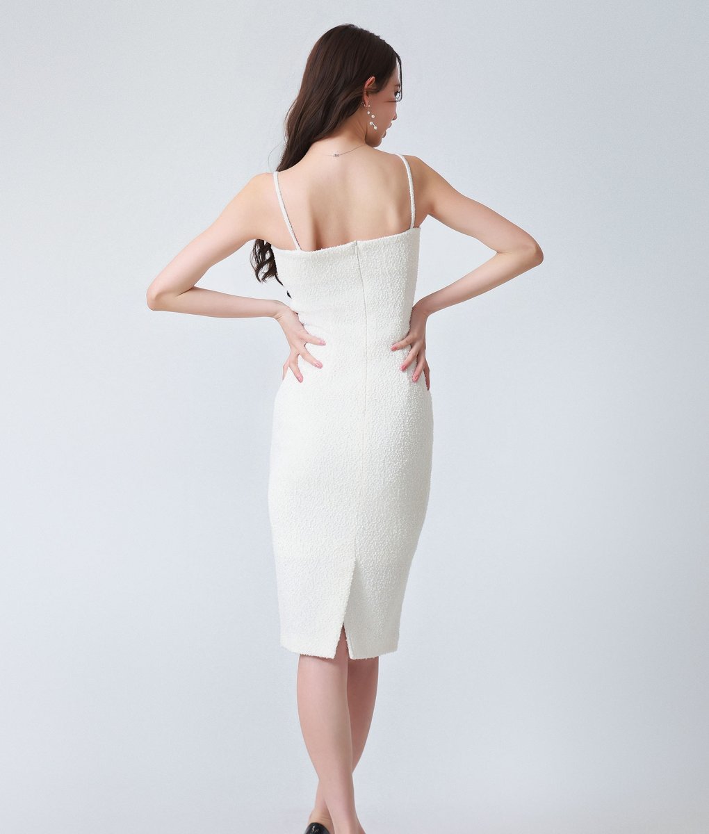 画像3: [韓国製][rinfarre]キャミソール・胸元リボン・ブラック×ホワイト・モノトーン・ノースリーブ・タイト・ミディアムドレス・ワンピース[黒木麗奈着用][送料無料] (3)