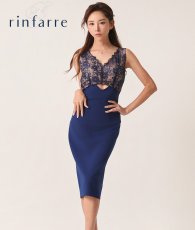 画像1: [韓国製][rinfarre]ノースリーブ・ネイビートップスレース・Vネック・花柄・タイト・ミディアムドレス・ワンピース[山崎みどり着用][送料無料]mynv (1)