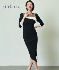 画像1: [韓国製][rinfarre]ブラック×ホワイト・七分袖・シースルー・アシンメトリー・シンプル・タイト・ミディアムドレス・ワンピース[奈月セナ着用][送料無料] (1)