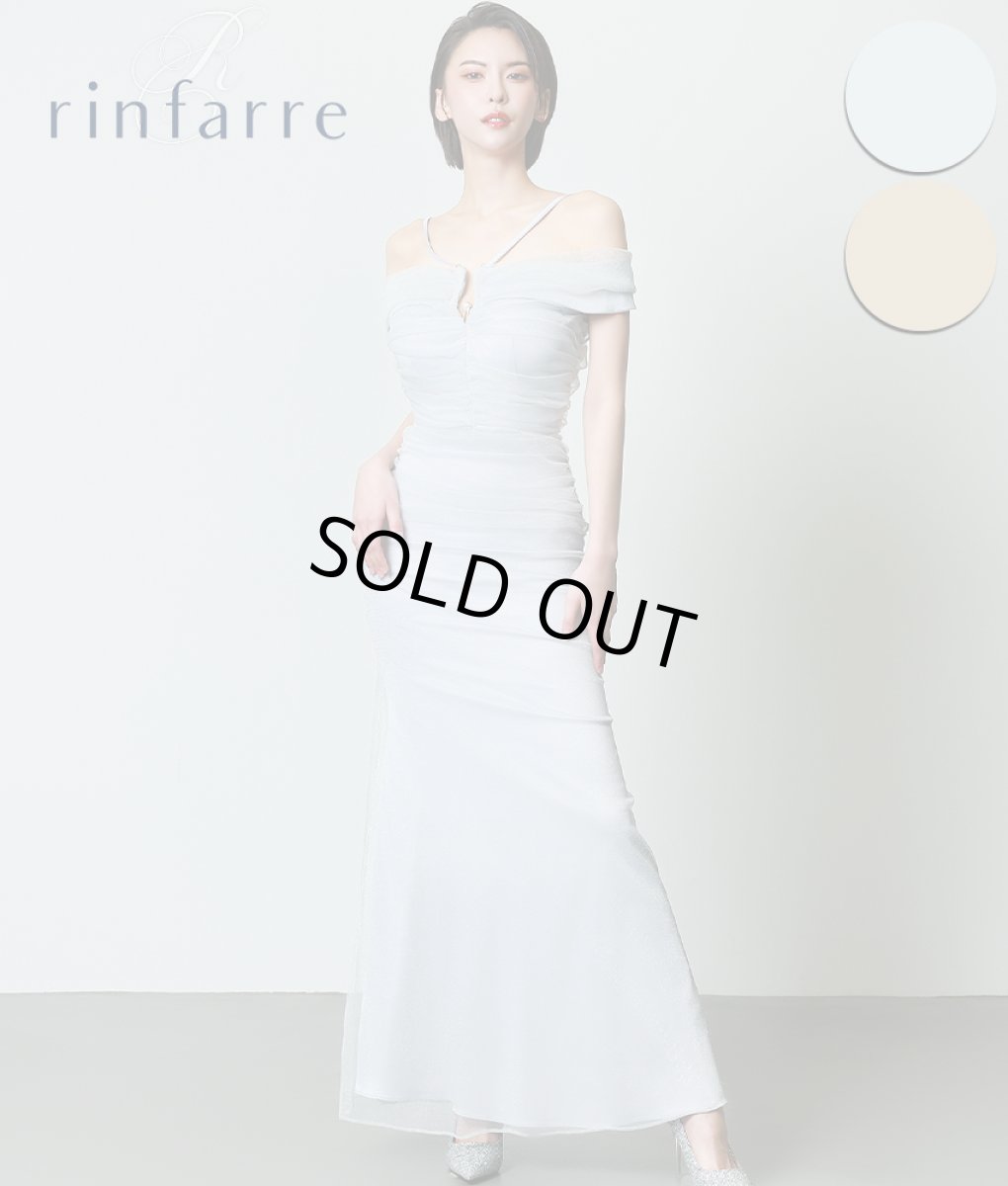 画像1: [SALE品のため返品不可＆再入荷なしの現品限り][韓国製][rinfarre]ゴールド・ シルバー・ オフショルダー・ スリット・ シンプル・ ラメ・ タイト・ ロングドレス・ ワンピース[奈月セナ着用]《送料＆代引き手数料無料》 (1)