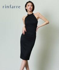 画像1: [韓国製][rinfarre]ブラック・アメスリ・ホルターネック・ハイネック・ノースリーブ・モード・シンプル・タイト・ミディアムドレス ワンピース[奈月セナ着用][送料無料] (1)