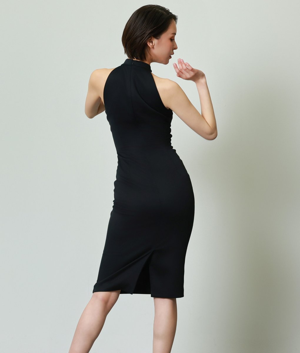 画像3: [韓国製][rinfarre]ブラック・アメスリ・ホルターネック・ハイネック・ノースリーブ・モード・シンプル・タイト・ミディアムドレス ワンピース[奈月セナ着用][送料無料] (3)