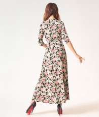 画像3: [韓国製][rinfarre]花柄・エレガント・レトロモダン・ブラック・Vネック・カシュクール・七分袖・マキシ・ロングドレス・ラップ・ワンピース[山崎みどり着用][送料無料]mybk (3)