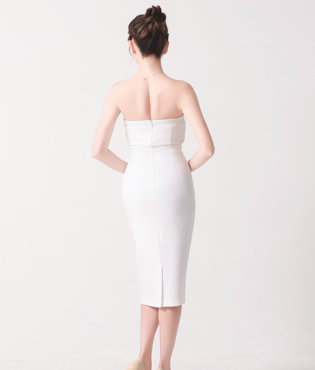 画像4: [韓国製][rinfarre]ベア・リボン・ホワイト・ブラック・ビジュー・ノースリーブ・ミディアムドレス・タイト・ワンピース[山崎みどり着用][送料無料]mywh (4)