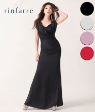 画像1: [韓国製][rinfarre]ストレッチサテン・ドレープ・ノースリーブ・Vネック・サイドスリット・マーメイドライン・ロングドレス・ワンピース[山崎みどり着用][送料無料]mybk (1)