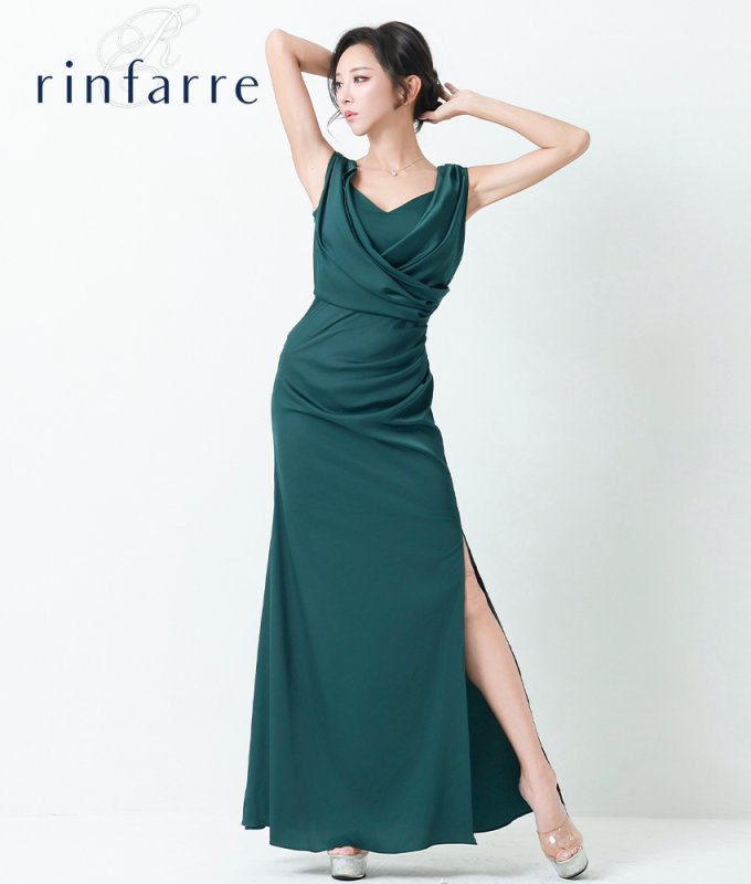 韓国製][rinfarre]ストレッチサテン・ドレープ・ノースリーブ・Vネック