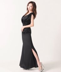 画像5: [韓国製][rinfarre]ストレッチサテン・ドレープ・ノースリーブ・Vネック・サイドスリット・マーメイドライン・ロングドレス・ワンピース[山崎みどり着用][送料無料]mybk (5)