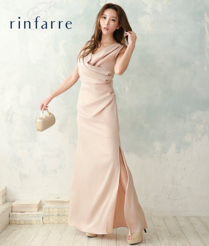 韓国製][rinfarre]ストレッチサテン・ドレープ・ノースリーブ・Vネック