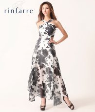 画像1: [韓国製][rinfarre]花柄・ホワイト×ブラック・Vネック・ホルターネック・シフォン・ヘムデザイン・ノースリーブ・ロングドレス・ワンピース[山崎みどり着用][送料無料]mywhbk (1)