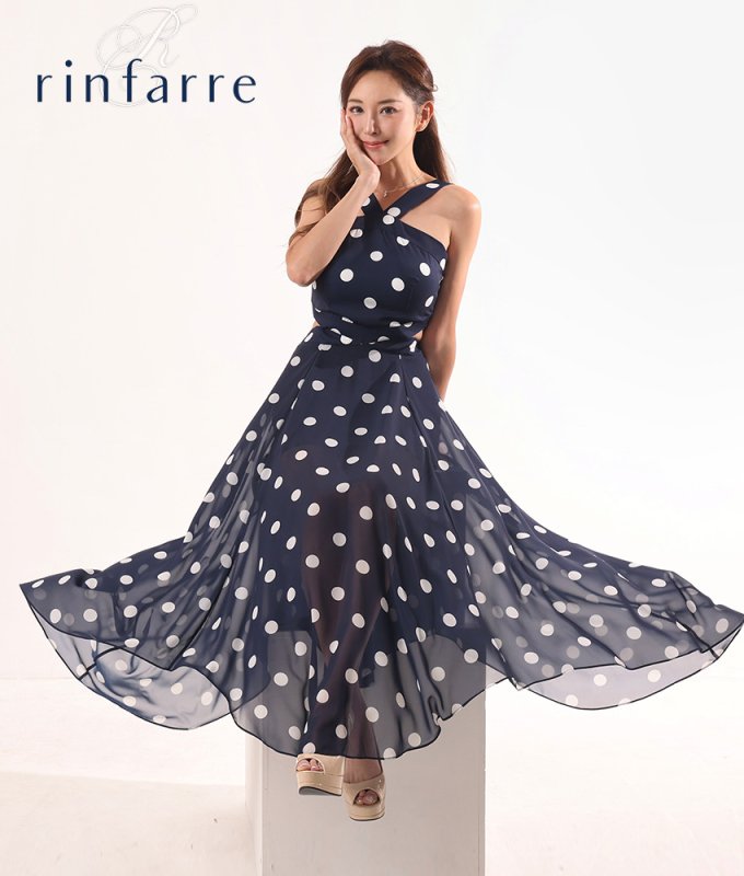 rinfarre]水玉・ プリント・ Vネック・ ホルターネック・ シフォン