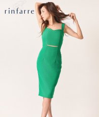画像1: [韓国製][rinfarre]グリーン・ノースリーブ・ツイード風・ウエストカット・ノースリーブ・タイト・ミディアムドレス・ワンピース[山崎みどり着用][送料無料]mygr (1)