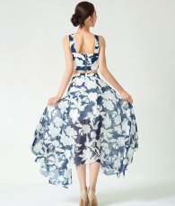 画像3: [rinfarre]ネイビー・花柄・プリント・Vネック・ホルターネック・シフォン・ヘムデザイン・ノースリーブ・ロングドレス・ワンピース[送料無料] (3)