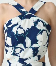 画像9: [rinfarre]ネイビー・花柄・プリント・Vネック・ホルターネック・シフォン・ヘムデザイン・ノースリーブ・ロングドレス・ワンピース[送料無料] (9)