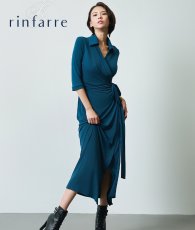 画像2: [韓国製][rinfarre]シンプル・無地・Aライン・カシュクール・襟付き・五分袖・マキシ・ミディアムドレス・ワンピース[奈月セナ着用][送料無料] (2)