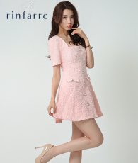 画像1: [韓国製][rinfarre]ピンク・花柄・半袖・シフォン・Aライン・ミニドレス・ワンピース[黒木麗奈着用][送料無料] (1)