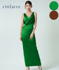 画像1: [韓国製][rinfarre]サテン・ドレープ・ノースリーブ・Vネック・タイト・ロングドレス・ワンピース[黒木麗奈着用][送料無料] (1)
