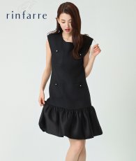 画像1: [韓国製][rinfarre]ブラック・バルーン・フリル・ドロップウエスト・ポケット・ボタン・ノースリーブ・ミニドレス・ワンピース[黒木麗奈着用][送料無料] (1)