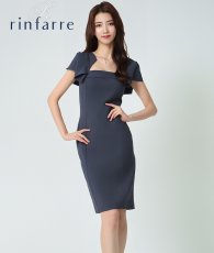 画像1: [韓国製][rinfarre]グレー・半袖・フリル・タイト・ミディアムドレス・ワンピース[黒木麗奈着用][送料無料] (1)