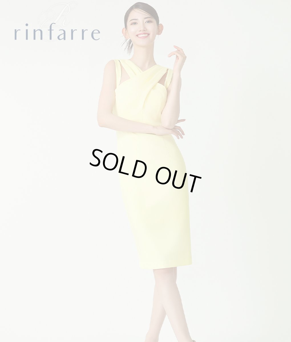画像1: [韓国製][rinfarre]イエロー・シンプルデザイン・ノースリーブ・クロス・タイト・ミディアム・ひざ下・ワンピース・ドレス[黒木麗奈着用][送料無料] (1)