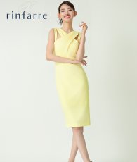 画像1: [韓国製][rinfarre]イエロー・シンプルデザイン・ノースリーブ・クロス・タイト・ミディアム・ひざ下・ワンピース・ドレス[黒木麗奈着用][送料無料] (1)