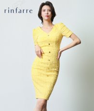 画像1: [韓国製][rinfarre]イエロー・半袖・ボタン・タイト・ミディアムドレス・ワンピース[奈月セナ着用][送料無料] (1)