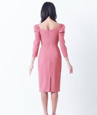 画像3: [韓国製][rinfarre]ローズピンク・フリル・パフスリーブ・九分袖・ラッフル・タイト・長袖・ミディアムドレス・ワンピース[山崎みどり着用][送料無料]mypk (3)