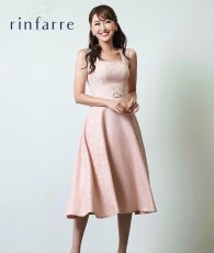画像1: [韓国製][rinfarre]ノースリーブ・ピンク・花柄刺繍・スクエアネック・ベルト・Aライン・ミディアムドレス・ワンピース[薗田杏奈着用][送料無料] (1)