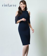 画像1: [韓国製][rinfarre]ネイビー・コールドショルダー・ミディアム ドレス・ワンピース[薗田杏奈ちゃん着用]《送料＆代引き手数料無料》 (1)