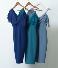 画像2: [韓国製][rinfarre] アシンメトリー・フリル・半袖・シフォン・タイト・ミディアムドレス・ワンピース[奈月セナ着用][送料無料] (2)